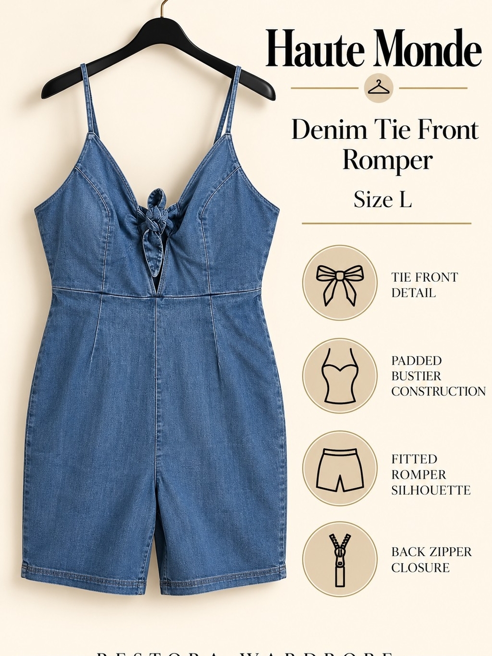 Haute Monde Romper Blue Denim Tie Front Bustier Bodycon Y2K Size L